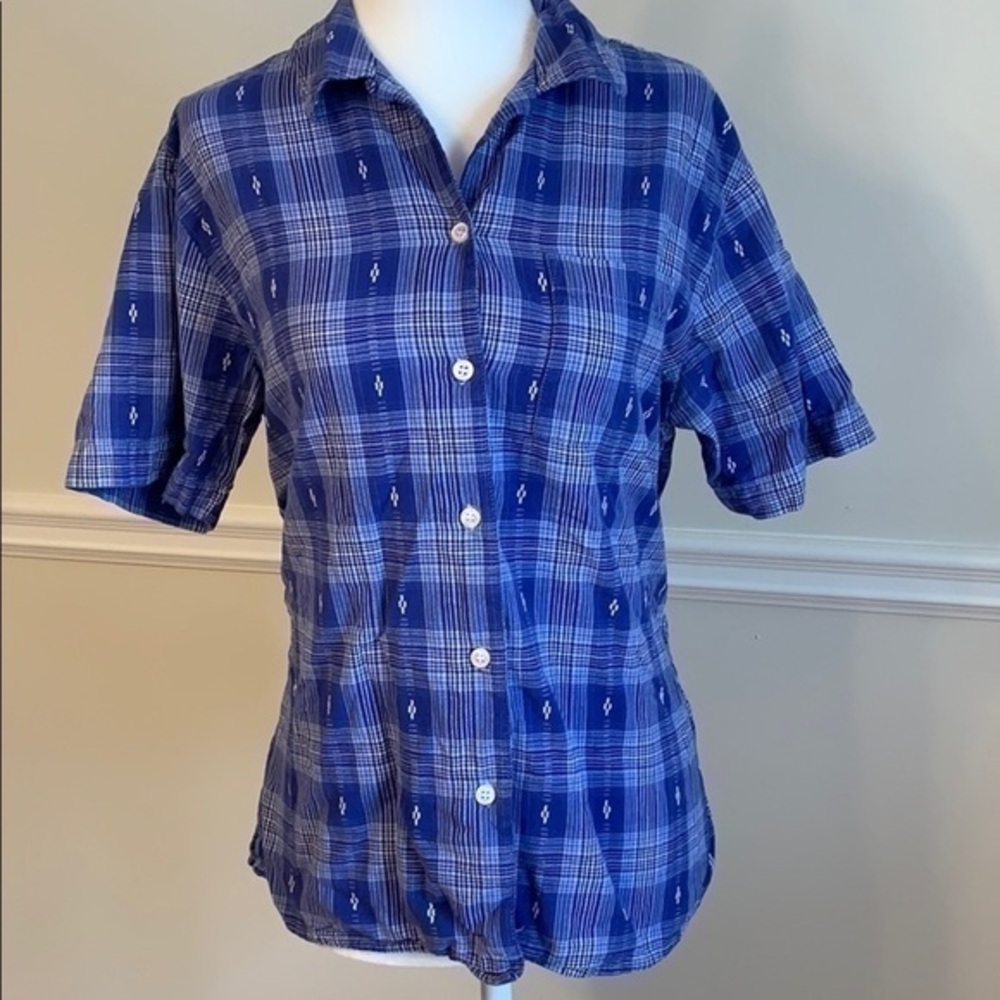 KAREN SCOTT Short Sleeve Blue Button Down Shirt M